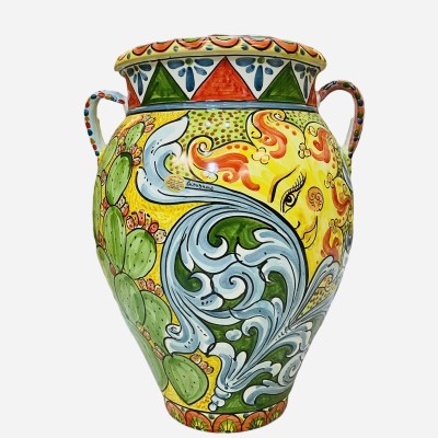 Frasco de cerâmica Caltagirone com alças decoração estilo siciliano - medidas h40x32 cm - 
