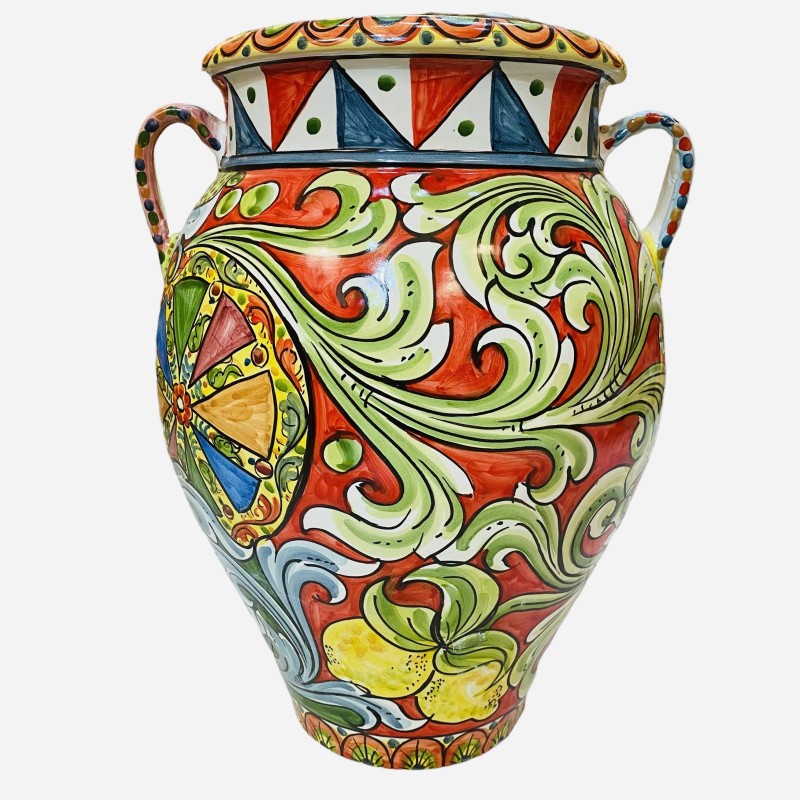 Frasco de cerâmica Caltagirone com alças decoração estilo siciliano - medidas h40x32 cm - 