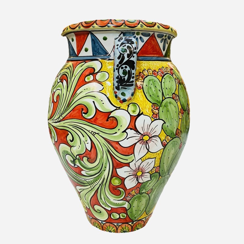Frasco de cerâmica Caltagirone com alças decoração estilo siciliano - medidas h40x32 cm - 