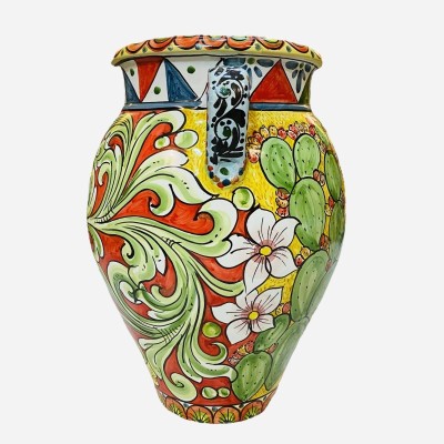 Frasco de cerâmica Caltagirone com alças decoração estilo siciliano - medidas h40x32 cm - 