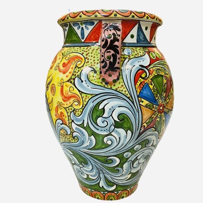 Bote de cerámica Caltagirone con asas decoración estilo siciliano - medidas h40x32 cm - 