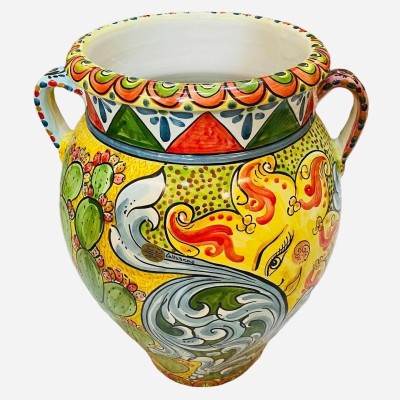 Frasco de cerâmica Caltagirone com alças decoração estilo siciliano - medidas h40x32 cm - 