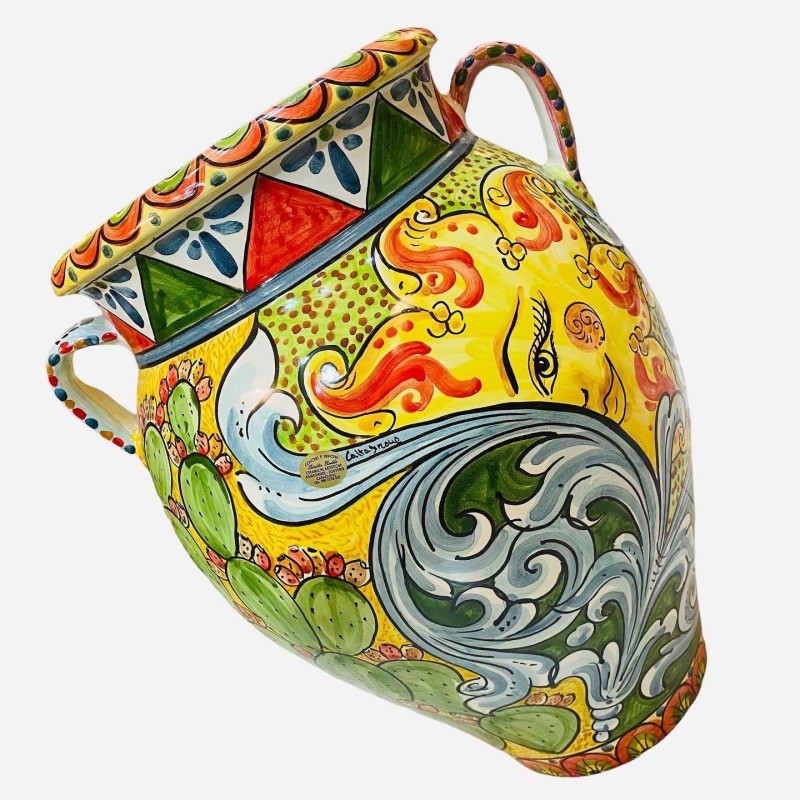 Gul med keramiska handtag av Caltagirone dekoration Siciliansk stil - storlekar h40x32 cm - 