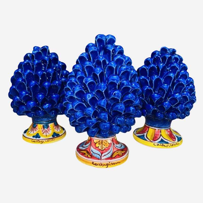 Piña de pino siciliano Caltagirone, altura 15 cm Color azul cobalto con tallo decorado - Decoración de tallo aleatoria (
