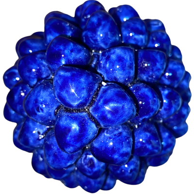 Piña de pino siciliano Caltagirone, altura 15 cm Color azul cobalto con tallo decorado - Decoración de tallo aleatoria (