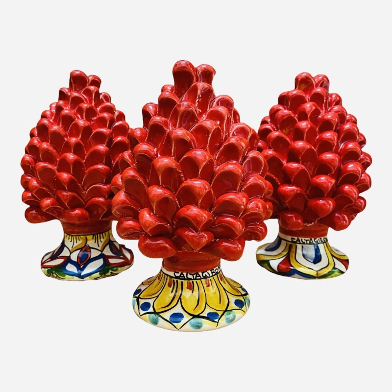 Sicilian Pigna Caltagirone ręcznie malowane 15cm Color Red z ozdobionym łodygiem - odkładający losowe łodygi (1pz) - 