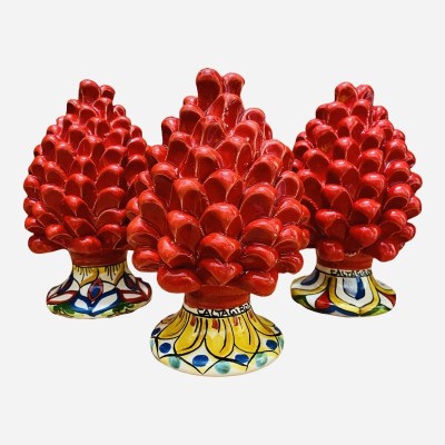 Sicilian Pigna Caltagirone ręcznie malowane 15cm Color Red z ozdobionym łodygiem - odkładający losowe łodygi (1pz) - 