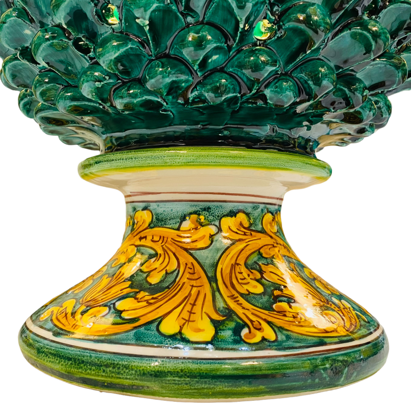 Siciliansk Pigna lampa i Caltagirone keramisk färg Verderame med dekorerad stam - höjd ca 40 cm - 