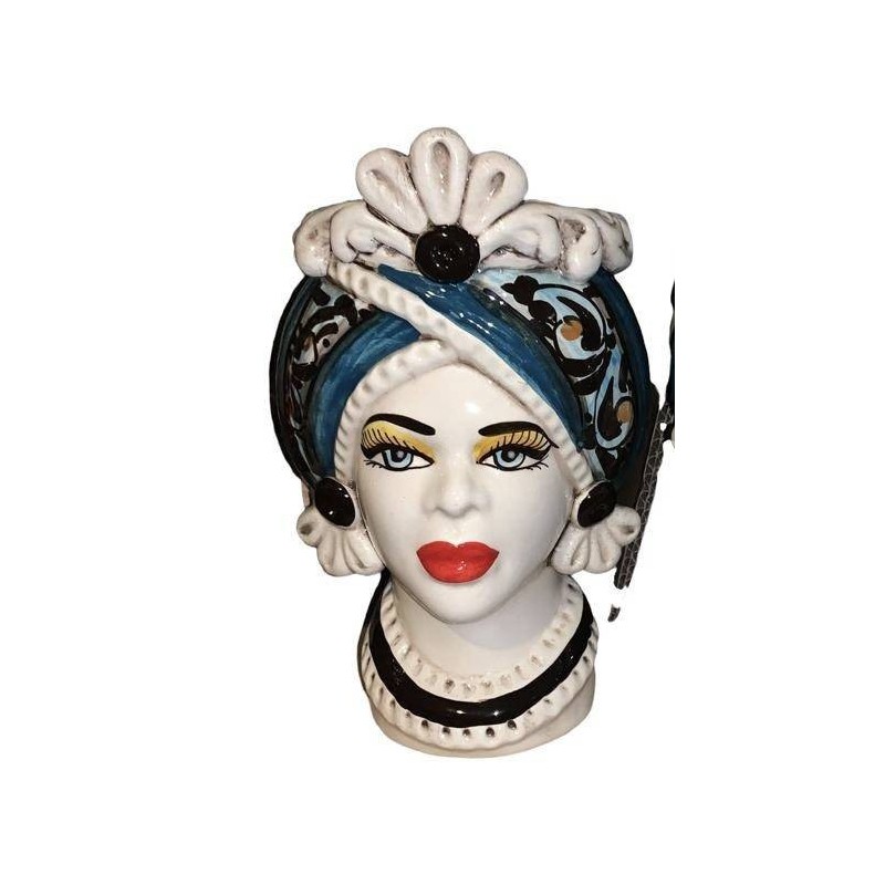 Tête de maure décoration bleue Caltagirone Mod 13, h 20 cm - 