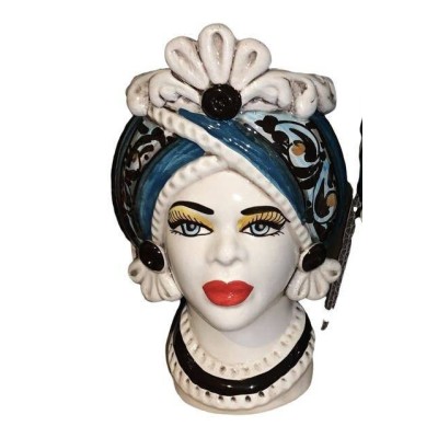 Testa di Moro Caltagirone decoração azul Mod 13 altura 20 cm - 