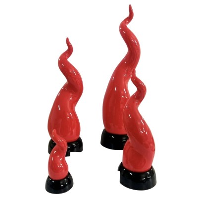 Corno portafortuna in pregiata ceramica interamente realizzato a mano, colore Rosso su base Nera - disponibile in 4 misu