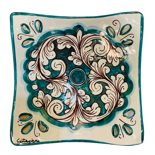 Lege hand gedecoreerde keramische geperforeerde tips van Caltagirone, meet CM 17x17 H5, verschillende versieringen besch 2