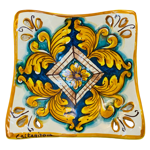 Taschenentleerer mit perforierten Spitzen, Caltagirone-Keramik, L 17 x 17 x H 5 cm, ca. (1 Stück) Mit 6 Dekorationsmögli 2