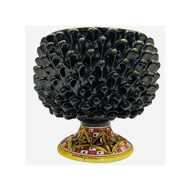 Halbe Pigna-Vase, Caltagirone-Keramik, 4 Größenoptionen (1 Stück), Schwarz, Stiel mit sizilianischem Karrendekor - 