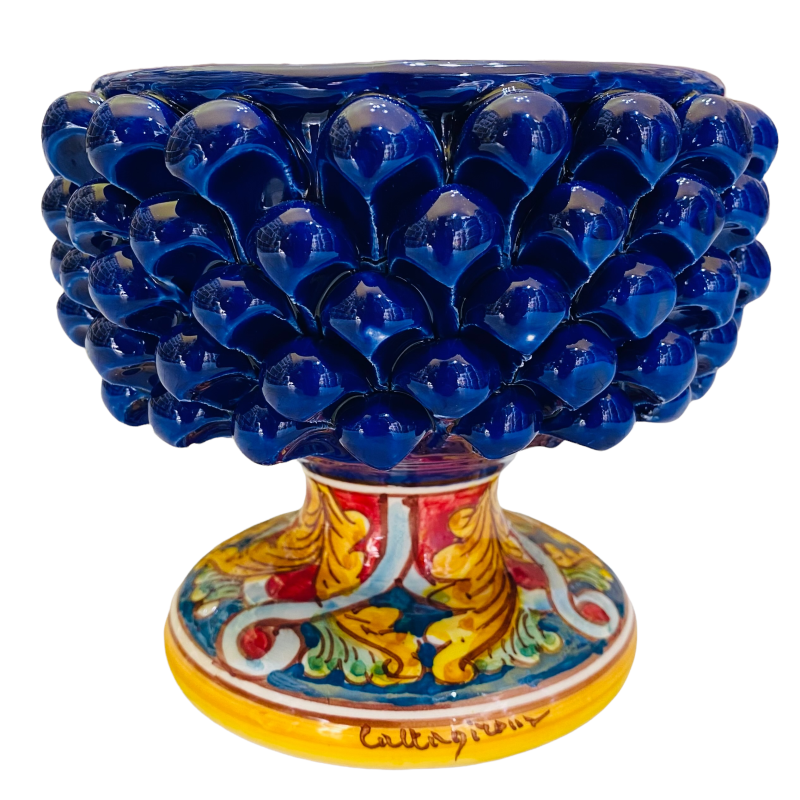 Caltagirone Mezza Pigna Vase, verzierter Stiel – Ø 17 x H 15 cm ca. (1 Stück) mit verschiedenen Farboptionen - 