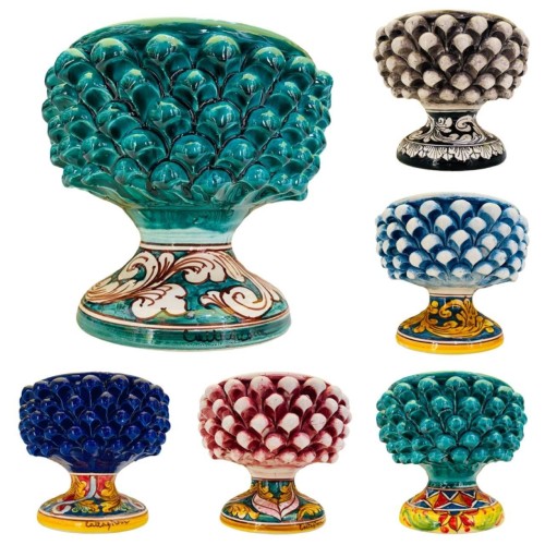 Vase Half Pigna Caltagirone med handdekorerat ben - Åtgärder om cm 17x15h - Olika Tillgängliga dekorationer - 