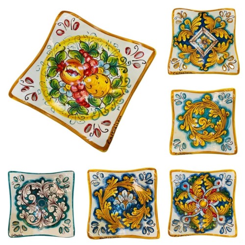 Vide poche embouts perforés Caltagirone céramique l 17 x 17 x h 5 cm env. (1pc) Avec 6 options de décoration - 