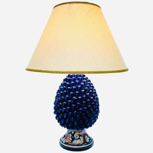 Lamp Pigna Siciliana color Cobalt Blue and ornate Baroque White - height about 60 cm - 