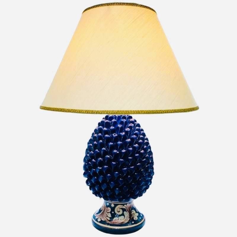 Sizilianische Tannenzapfenlampe in kobaltblauem und weißem Barockdekor - Höhe ca. 60 cm - 