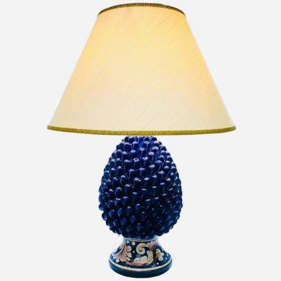 Sizilianische Tannenzapfenlampe in kobaltblauem und weißem Barockdekor - Höhe ca. 60 cm - 