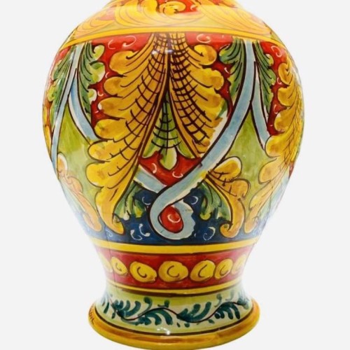 Keramieken lamp Caltagirone, h ca. 65 cm. Barokke lintdecoratie, blauwe en rode achtergrond -  2