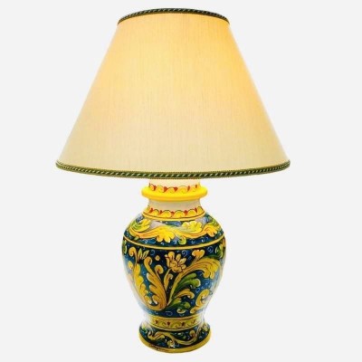 Lume in ceramica di Caltagirone fondo Blu cobalto decoro Barocco e Fiori - altezza circa 65 cm - 