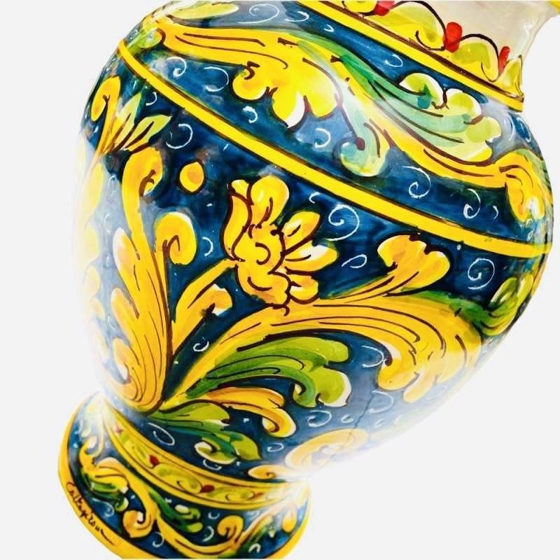 Lamp in Caltagirone ceramic with cobalt blue background, Baroque decoration and flowers - height about 65 cm - 