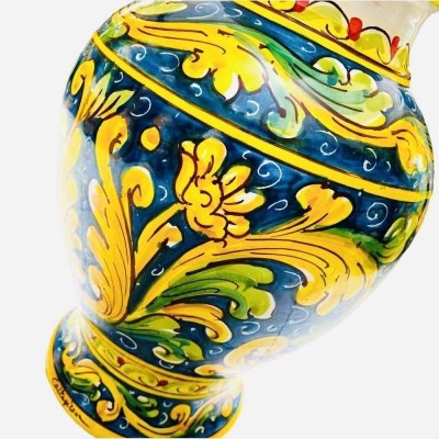 Lamp in Caltagirone ceramic with cobalt blue background, Baroque decoration and flowers - height about 65 cm - 