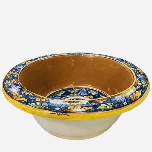 Fregadero de cerámica Caltagirone completamente hecho y decorado a mano, diámetro 48 cm - 