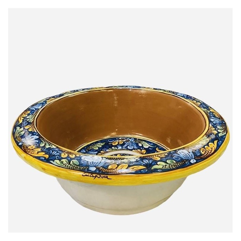 Fregadero de cerámica Caltagirone completamente hecho y decorado a mano, diámetro 48 cm - 