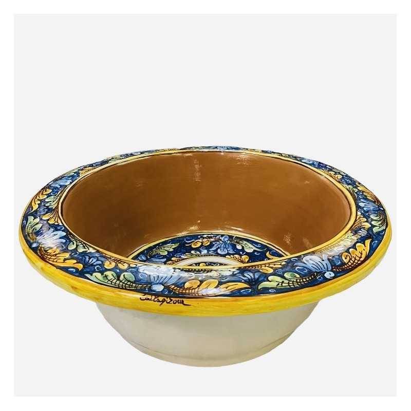 Lavello in ceramica di Caltagirone interamente realizzato e decorato a mano, diametro 48 cm - 