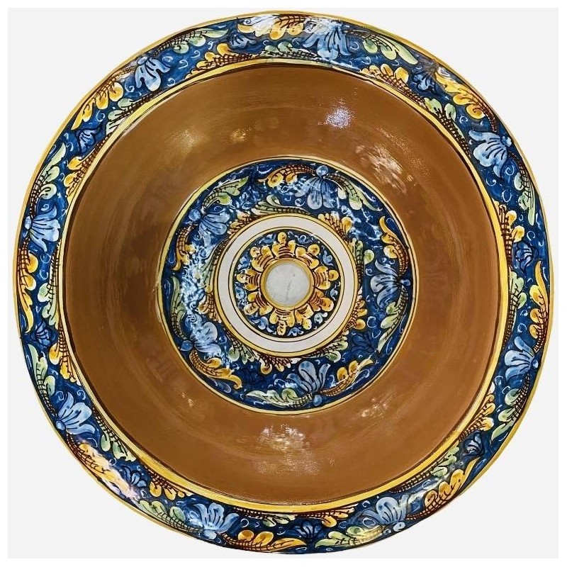 Ceramische gootsteen van Caltagirone geheel gemaakt en onderscheiden door hand, diameter 48 cm - 