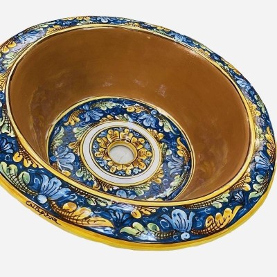 Ceramische gootsteen van Caltagirone geheel gemaakt en onderscheiden door hand, diameter 48 cm - 