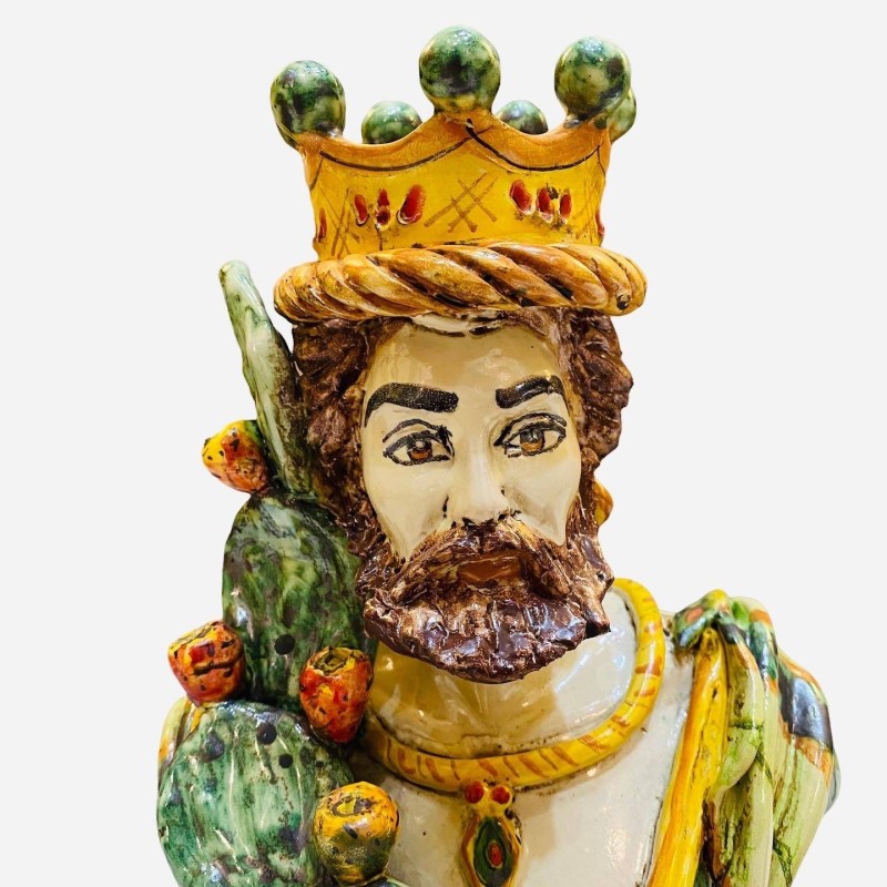 Par av Caltagirone byster med Crown och Pale di Ficodindia, antikt matt emalj - Höjd ca 26cm - 