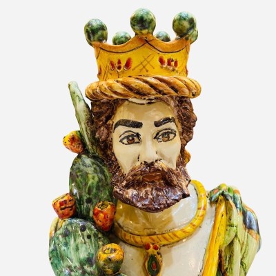 Par av Caltagirone byster med Crown och Pale di Ficodindia, antikt matt emalj - Höjd ca 26cm - 