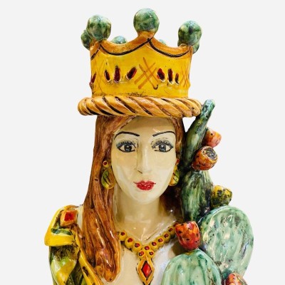 Par av Caltagirone byster med Crown och Pale di Ficodindia, antikt matt emalj - Höjd ca 26cm - 