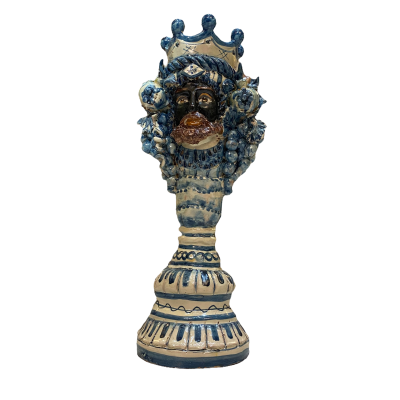 Giano Bifronte hoofd met twee gezichten Candeliere keramische di Caltagirone, Fondo Blu antico - 