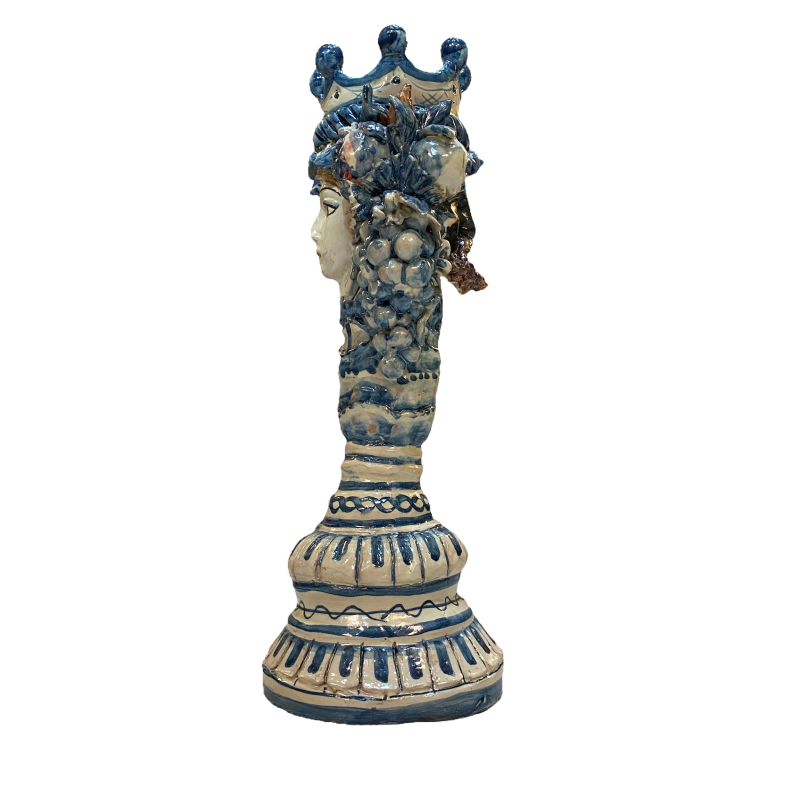 Giano Bifronte hoofd met twee gezichten Candeliere keramische di Caltagirone, Fondo Blu antico - 