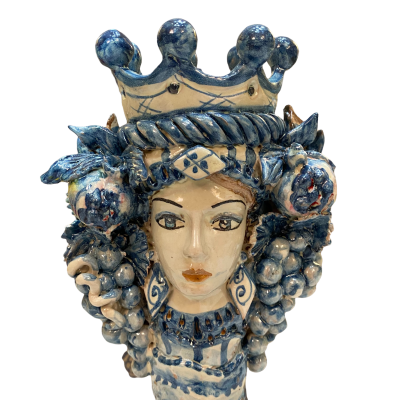 Giano Bifronte hoofd met twee gezichten Candeliere keramische di Caltagirone, Fondo Blu antico - 