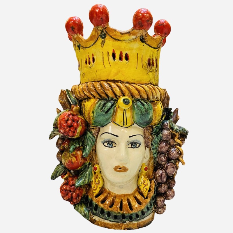 Cabeza de Jano de dos caras con dos caras en cerámica Caltagirone, esmalte antiguo opaco - Medidas aproximadas h 24x16 c