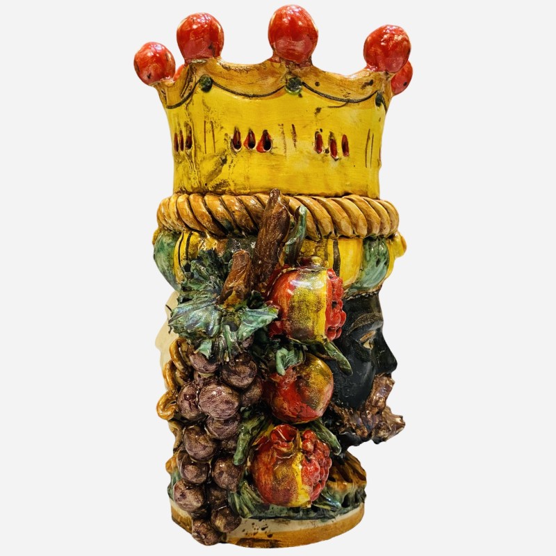 Cabeza de Jano de dos caras con dos caras en cerámica Caltagirone, esmalte antiguo opaco - Medidas aproximadas h 24x16 c