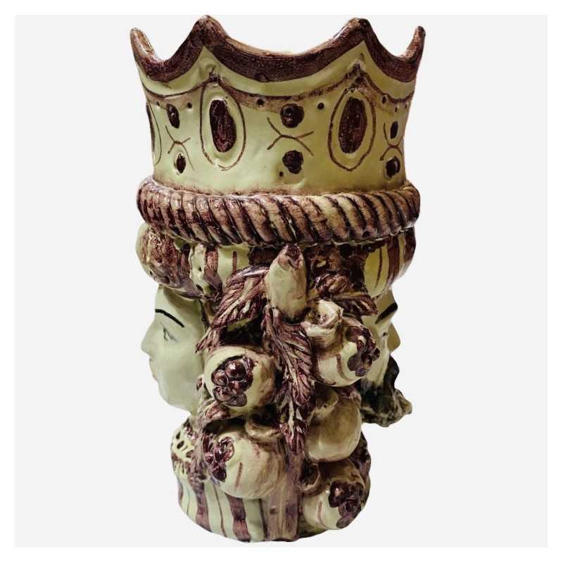 Cabeza bifacial de Jano con dos caras en cerámica Caltagirone color burdeos, esmalte antiguo opaco - Dimensiones aproxim