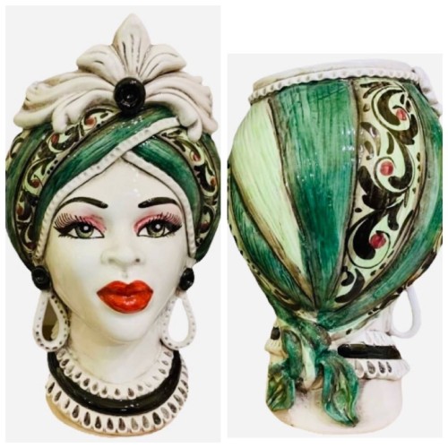 Tête de Maure Caltagirone Moresca Verde Décoration 600 - Hauteur environ 28cm