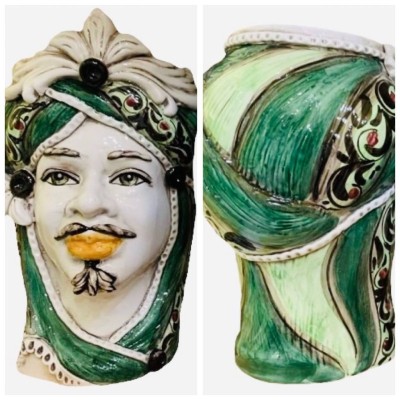 Cabeza de Moro Caltagirone Moresca Verde Decoración 600 - Altura aproximadamente 28 cm - 