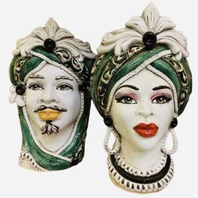 Cabeza de Moro Caltagirone Moresca Verde Decoración 600 - Altura aproximadamente 28 cm - 