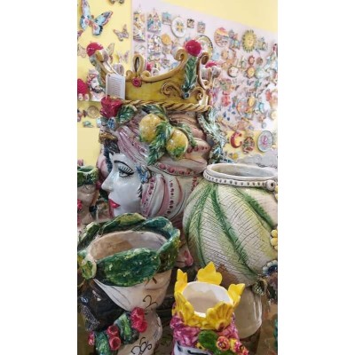 Jano de dos caras, Cabeza con dos caras, Cerámica de Caltagirone - altura aproximadamente 50 cm - 