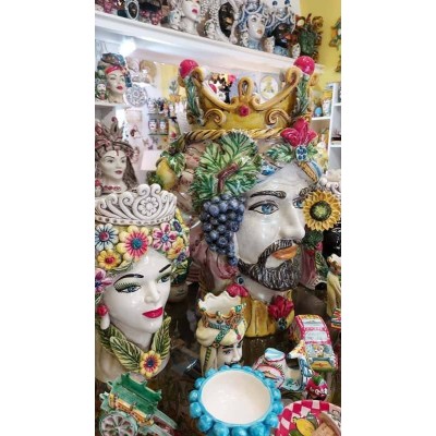 Janus de duas faces, cabeça com duas faces, cerâmica Caltagirone - altura cerca de 50 cm - 