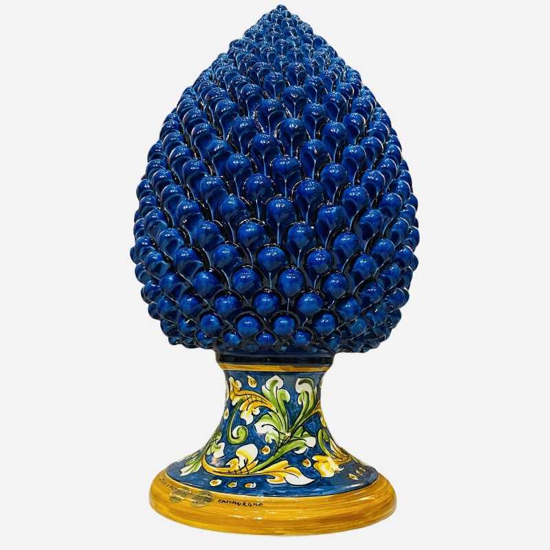 Pigna in pregiata ceramica di Caltagirone colore Blu antico con base decorata - altezza circa 45 cm - 