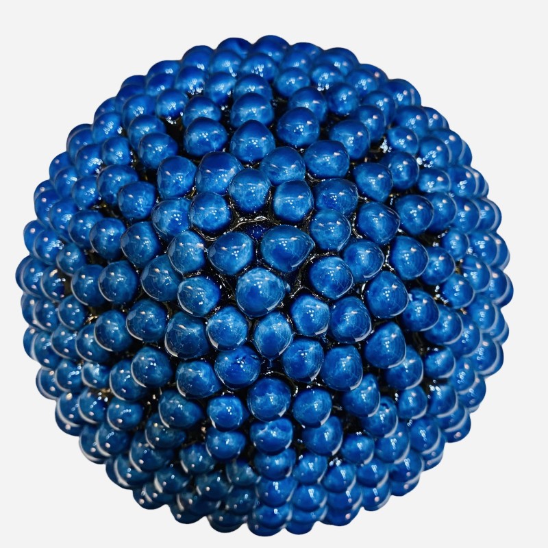 Pinha siciliana altura 40 cm em cerâmica fina Caltagirone, cor azul antigo com base decorada - 