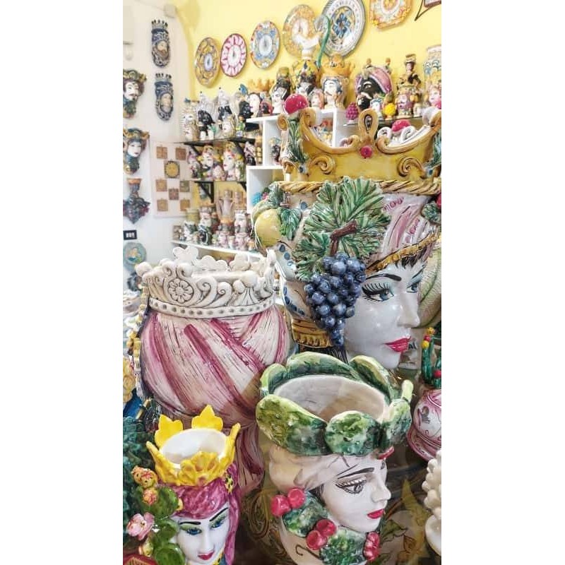 Jano de dos caras, Cabeza con dos caras, Cerámica de Caltagirone - altura aproximadamente 50 cm - 